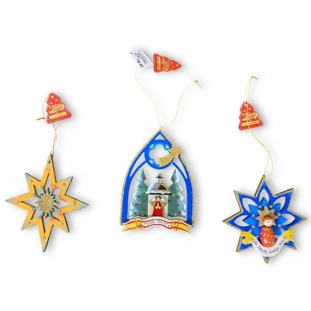 Nwt Vintage Käthe Wohlfahrt Wooden Christmas Ornament Set Angel Tree Star German